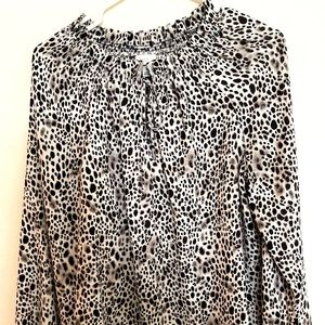 A New Day Cream and Brown Leopard Loose Tie Neck Blouse